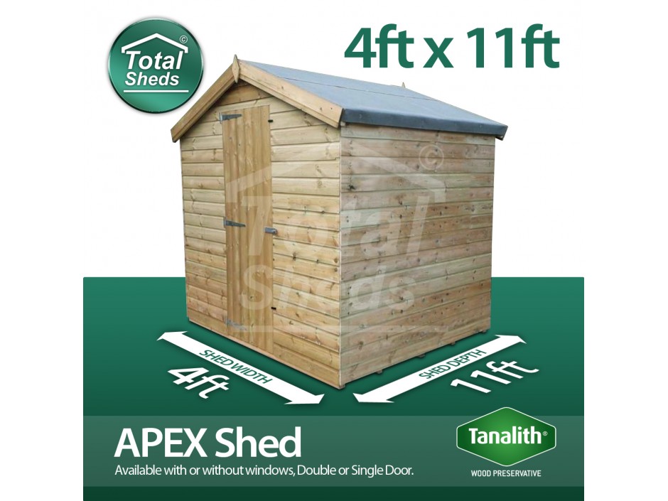 4ft X 11ft Apex Shed
