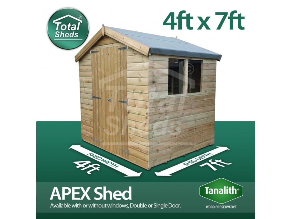 4ft X 7ft Apex Shed