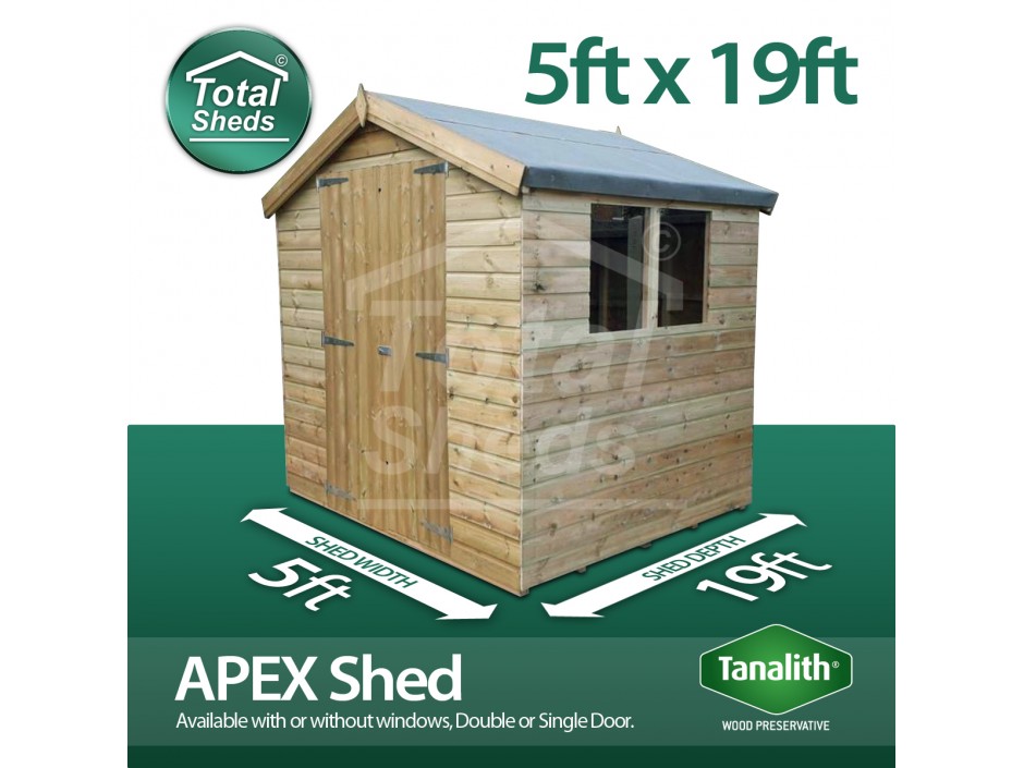 5ft X 19ft Apex Shed