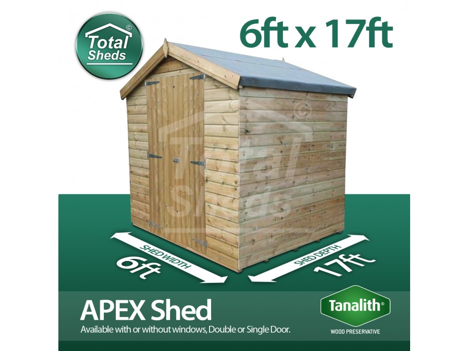 6ft X 17ft Apex Shed