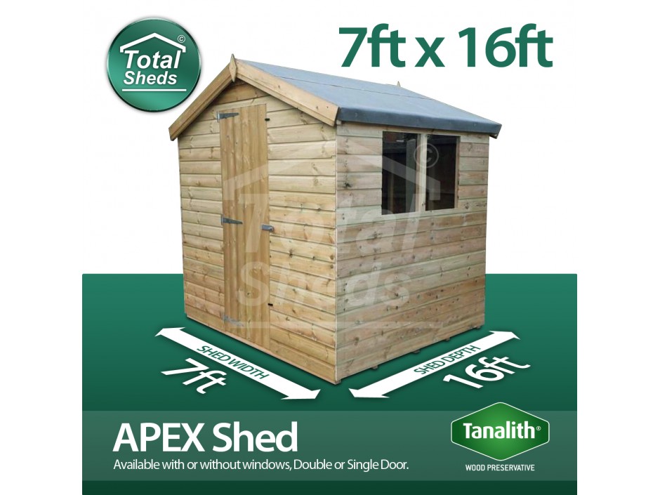 7ft x 16ft Apex Shed