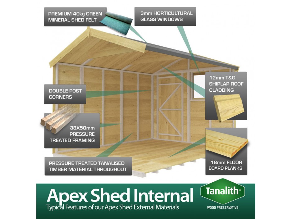 F&F 7ft x 18ft Apex Shed