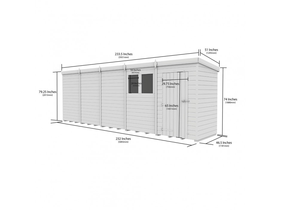 F&F 4ft x 20ft Pent Shed