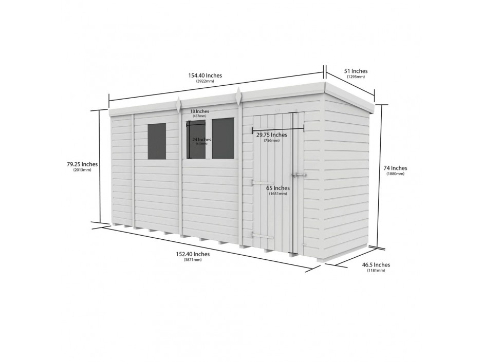 F&F 13ft x 4ft Pent Shed