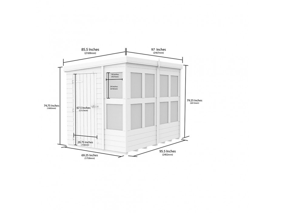 8ft x 6ft Pent Potting Shed