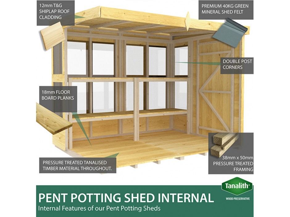 18ft x 6ft Pent Potting Shed