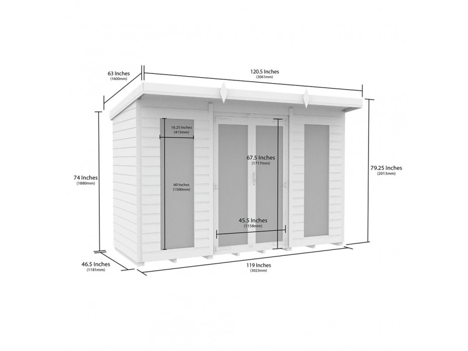 10ft x 4ft Pent Summer House (Full Height Window)