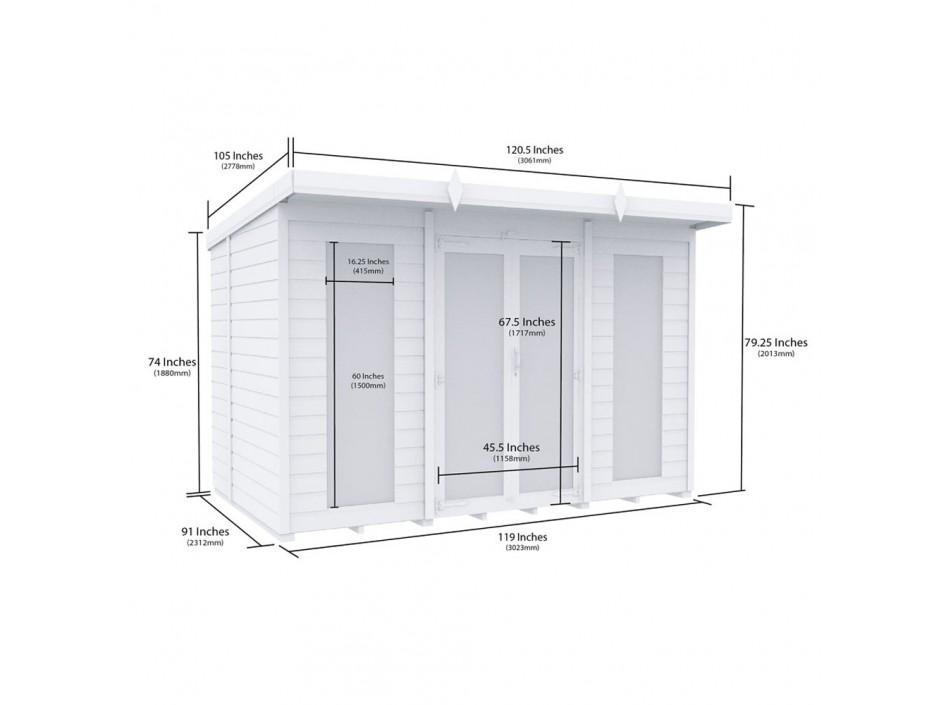 10ft x 8ft Pent Summer House (Full Height Window)