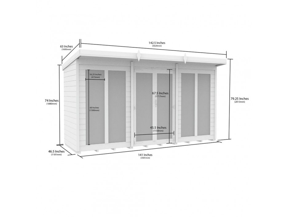 12ft x 4ft Pent Summer House (Full Height Window)