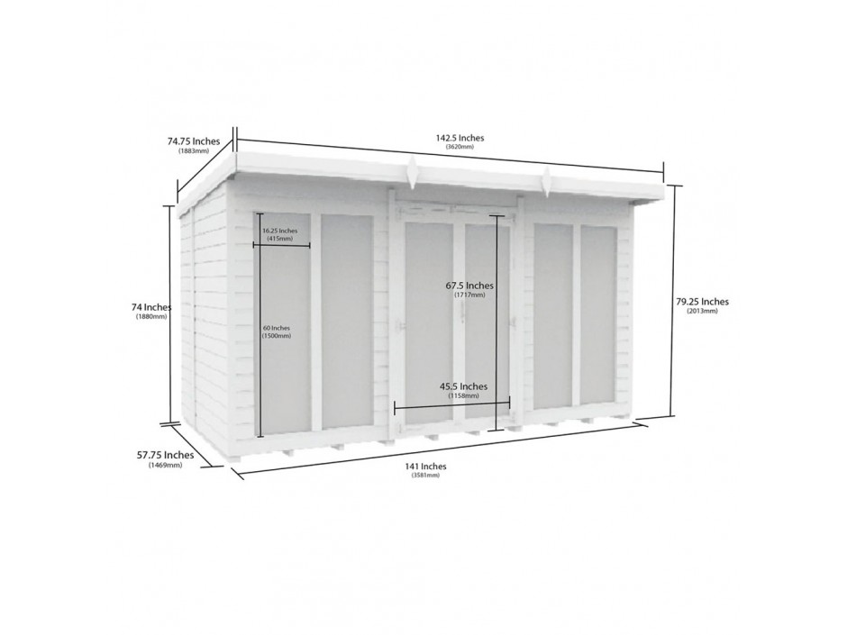 12ft x 5ft Pent Summer House (Full Height Window)