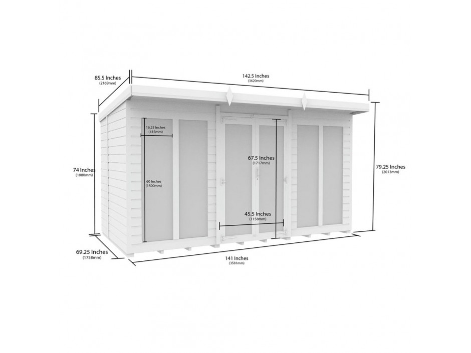 12ft x 6ft Pent Summer House (Full Height Window)