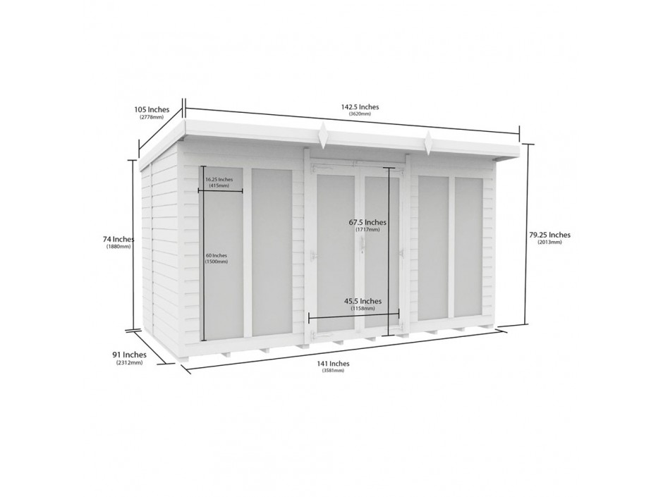 12ft x 8ft Pent Summer House (Full Height Window)