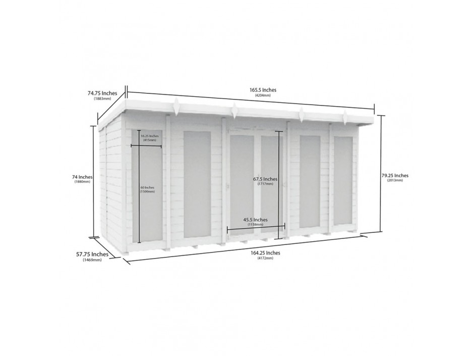 14ft x 5ft Pent Summer House (Full Height Window)