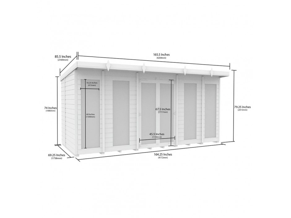 14ft x 6ft Pent Summer House (Full Height Window)