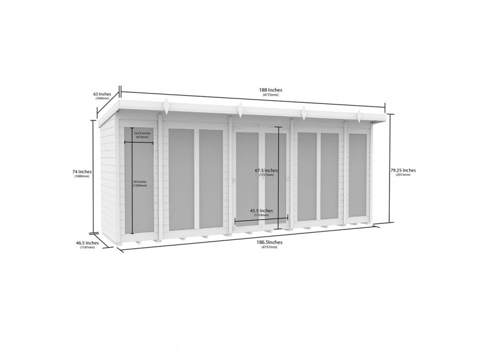 16ft x 4ft Pent Summer House (Full Height Window)