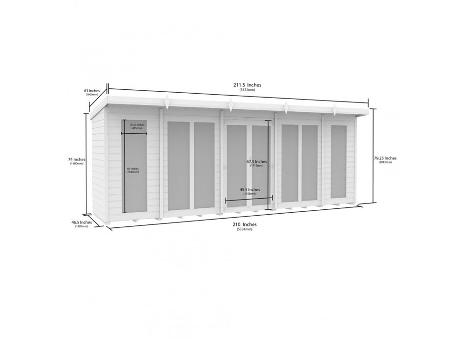 18ft x 4ft Pent Summer House (Full Height Window)