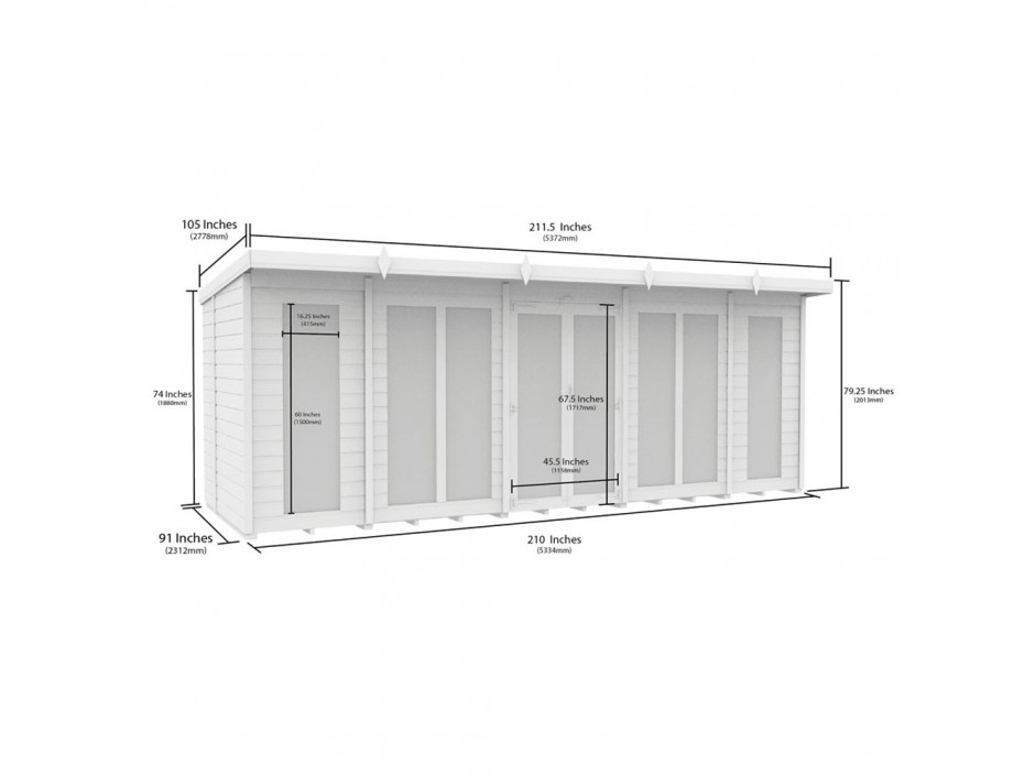 18ft x 8ft Pent Summer House (Full Height Window)