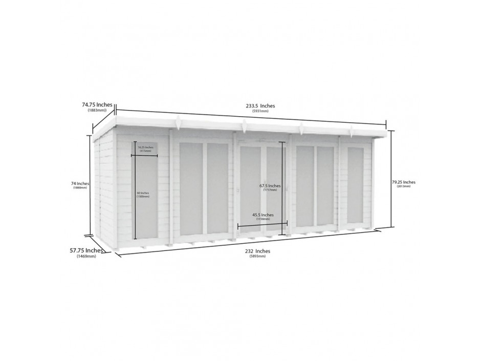 20ft x 5ft Pent Summer House (Full Height Window)