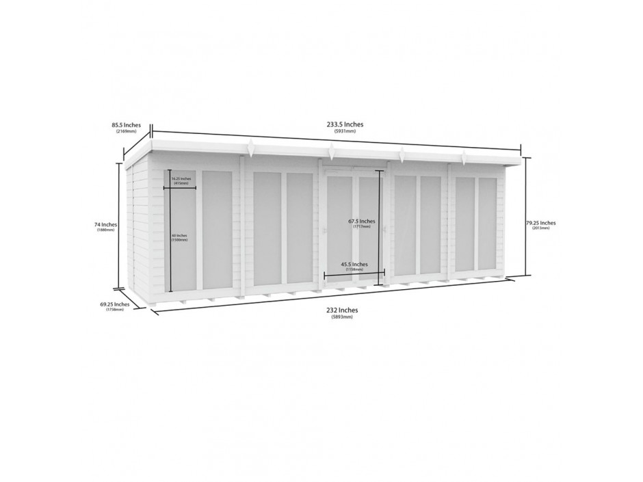 20ft x 6ft Pent Summer House (Full Height Window)