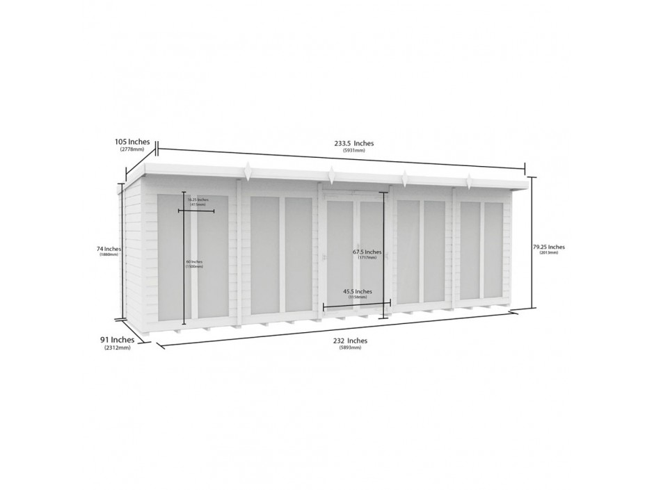 20ft x 8ft Pent Summer House (Full Height Window)