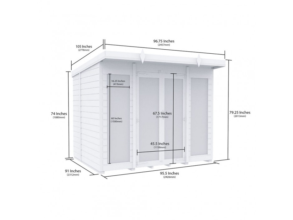 8ft x 8ft Pent Summer House (Full Height Window)