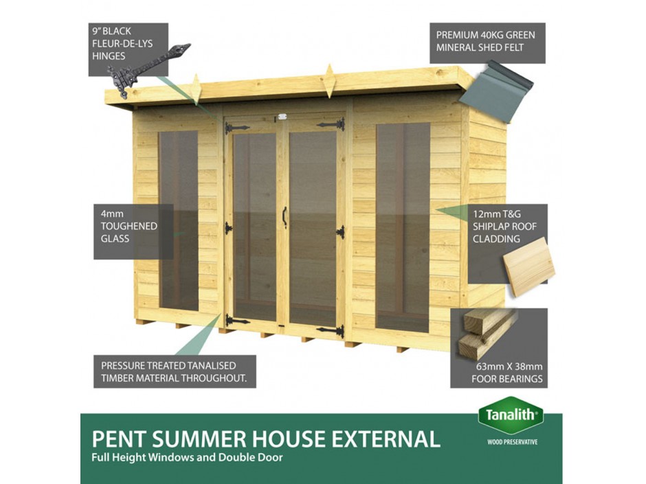 12ft x 6ft Pent Summer House (Full Height Window)