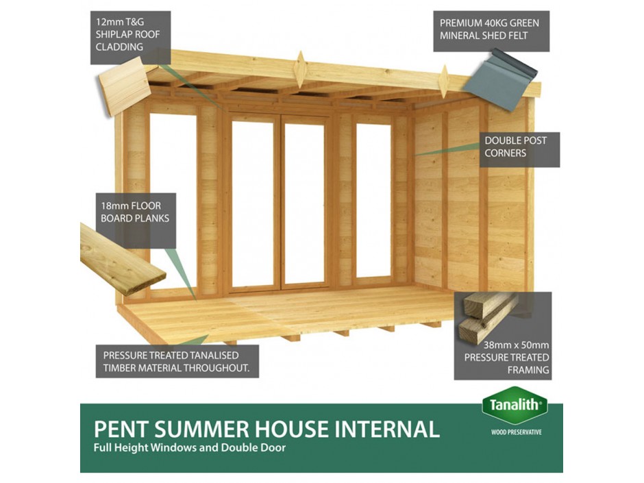 20ft x 6ft Pent Summer House (Full Height Window)