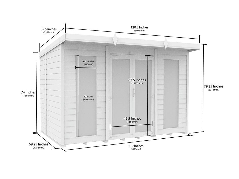 10ft x 6ft Pent Summer House Loglap (Full Height Window)