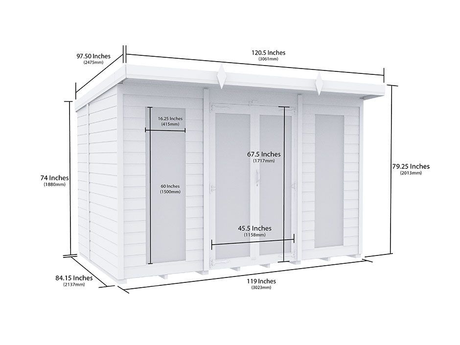 10ft x 7ft Pent Summer House Loglap (Full Height Window)