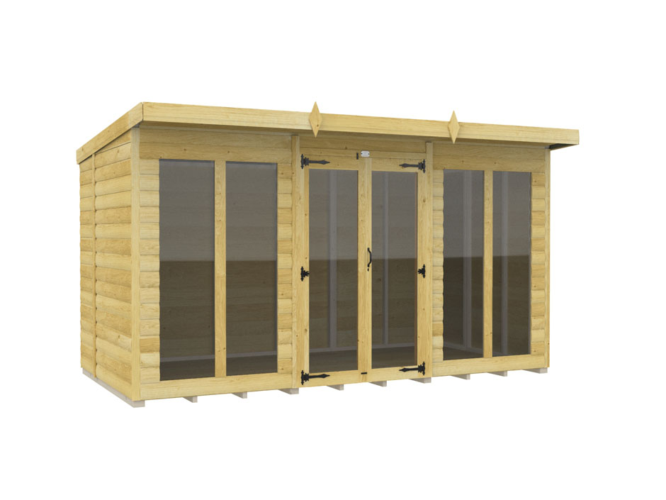 12ft x 5ft Pent Summer House Loglap (Full Height Window)