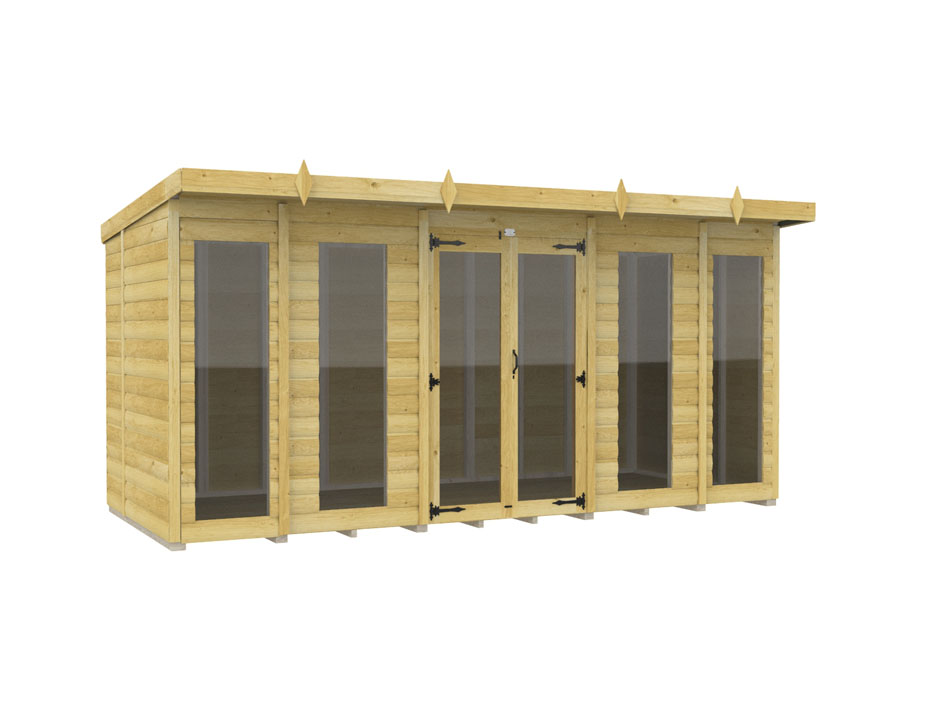 14ft x 6ft Pent Summer House Loglap (Full Height Window)