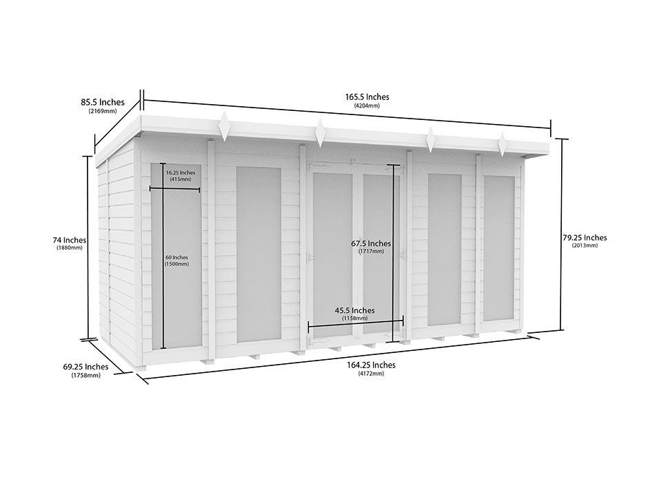 14ft x 6ft Pent Summer House Loglap (Full Height Window)