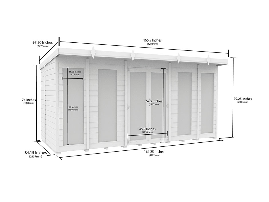 14ft x 7ft Pent Summer House Loglap (Full Height Window)