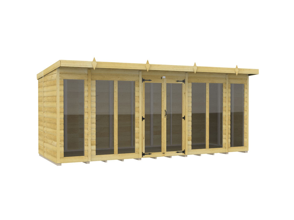 16ft x 5ft Pent Summer House Loglap (Full Height Window)