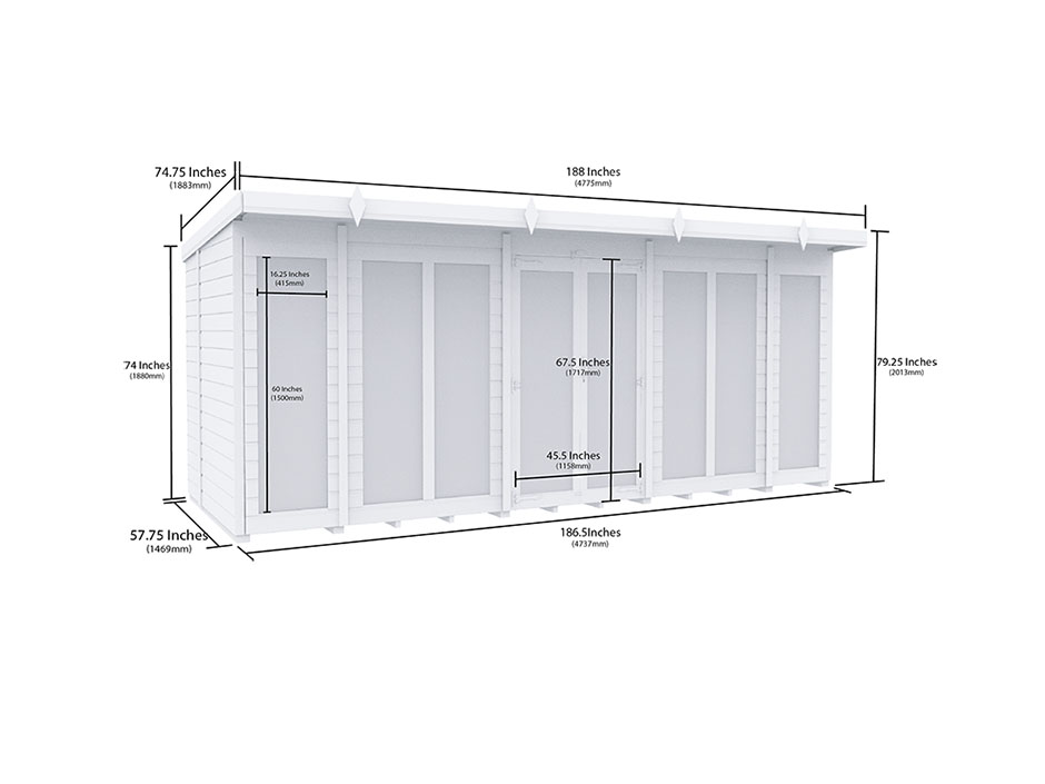 16ft x 5ft Pent Summer House Loglap (Full Height Window)