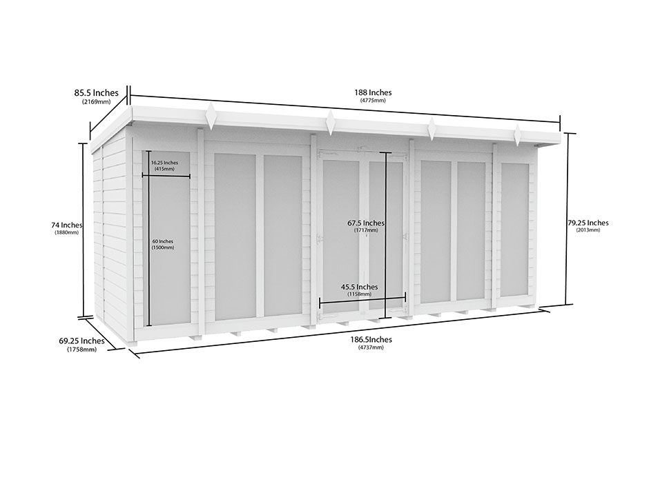 16ft x 6ft Pent Summer House Loglap (Full Height Window)