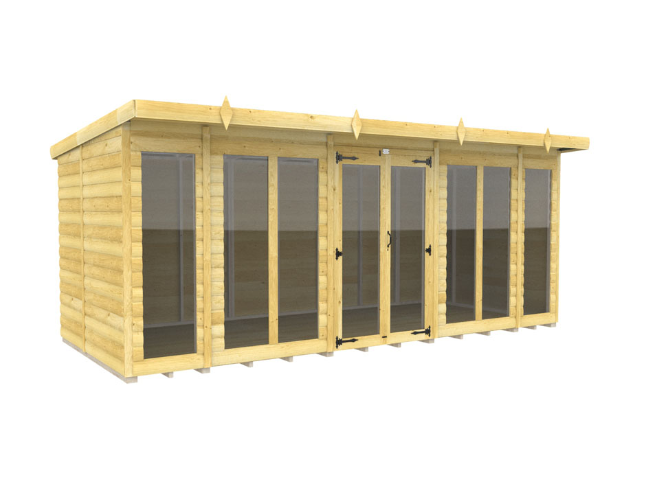 16ft x 7ft Pent Summer House Loglap (Full Height Window)