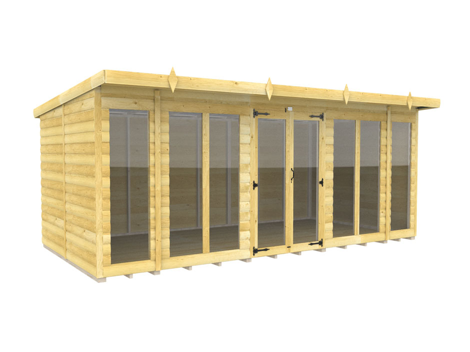 16ft x 8ft Pent Summer House Loglap (Full Height Window)