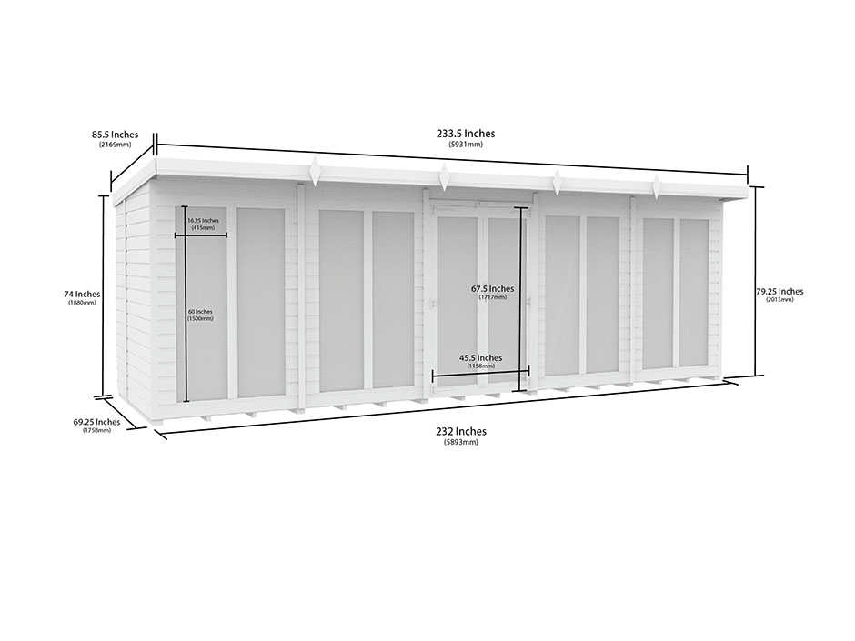 20ft x 6ft Pent Summer House Loglap (Full Height Window)