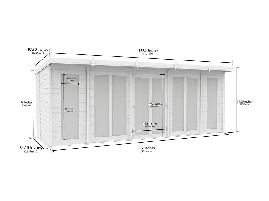 20ft x 7ft Pent Summer House Loglap (Full Height Window)