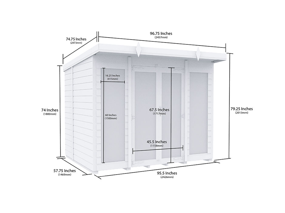 8ft x 5ft Pent Summer House Loglap (Full Height Window)