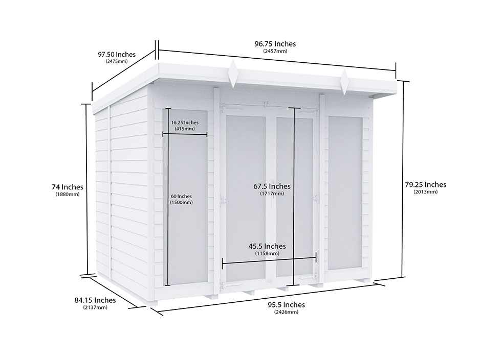 8ft x 7ft Pent Summer House Loglap (Full Height Window)