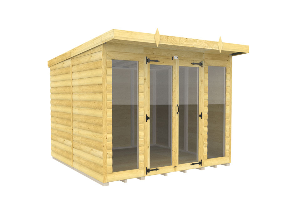 8ft x 8ft Pent Summer House Loglap (Full Height Window)