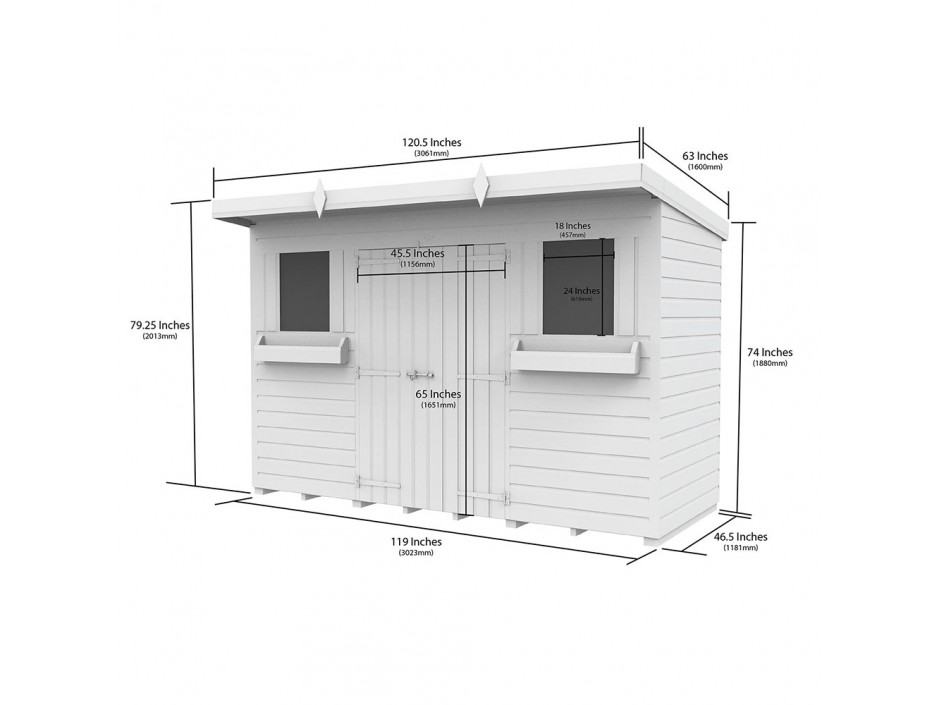 F&F 10ft x 4ft Pent Summer Shed