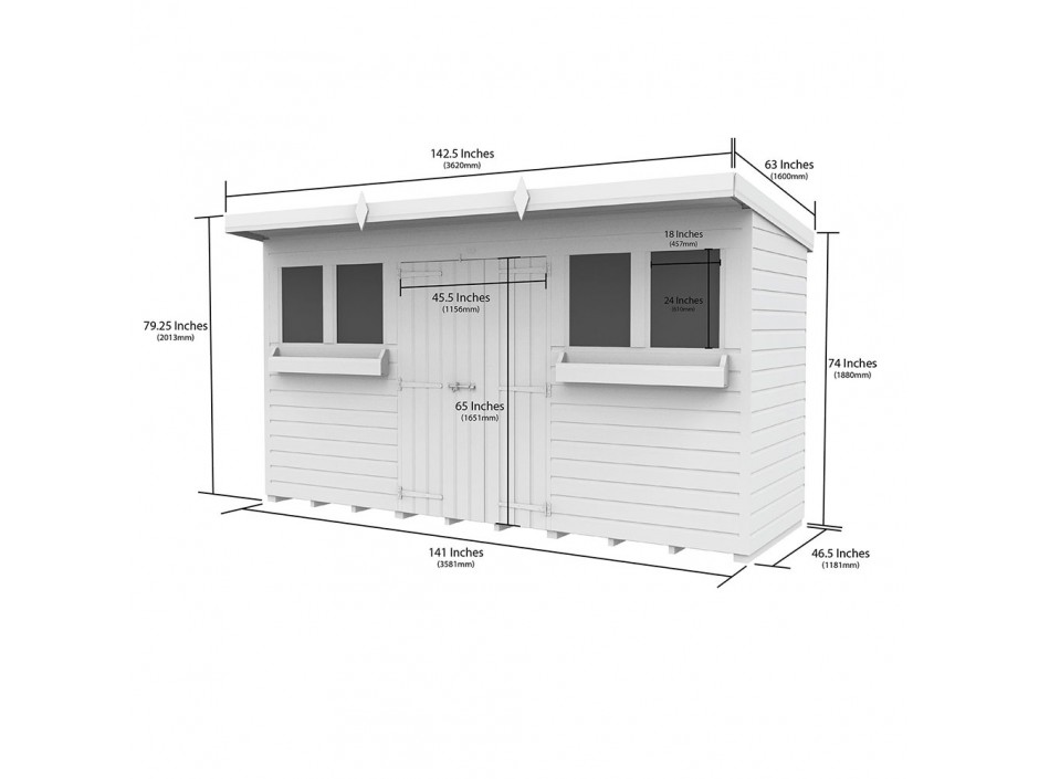 F&F 12ft x 4ft Pent Summer Shed