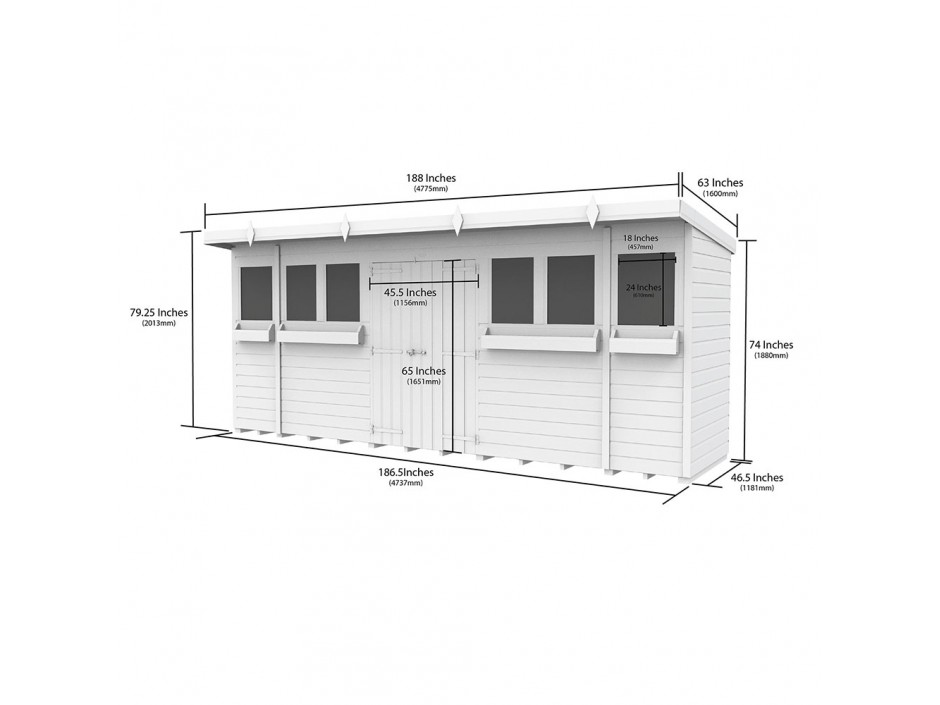 F&F 16ft x 4ft Pent Summer Shed