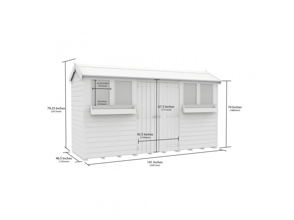 F&F 4ft x 12ft Apex Summer Shed