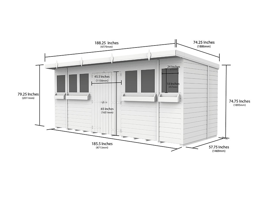 16ft x 5ft Pent Summer Shed Loglap