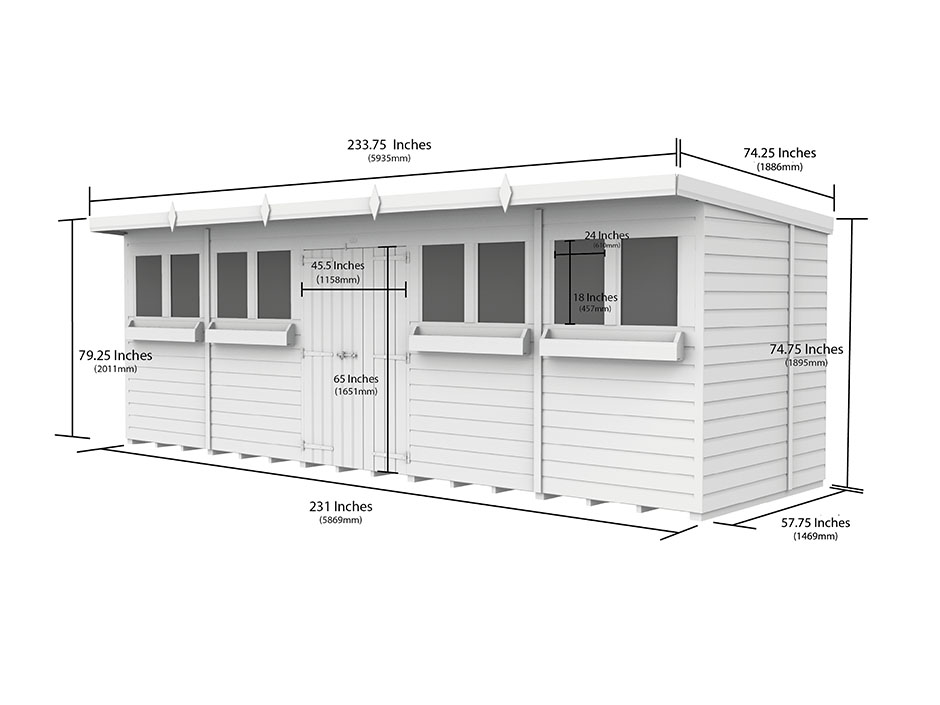 20ft x 5ft Pent Summer Shed Loglap