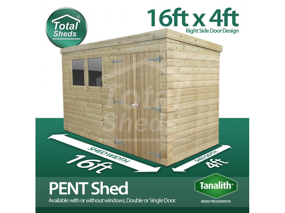 16ft X 4ft Pent Shed